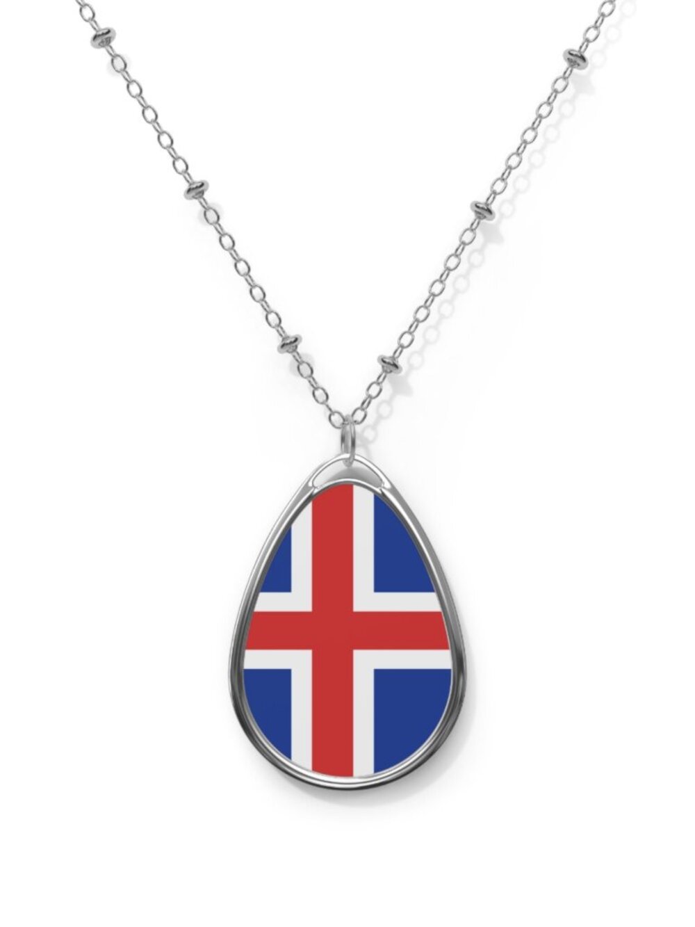 Iceland Flag Oval Necklace | Iceland Heritage Pendant - One Size / Silver